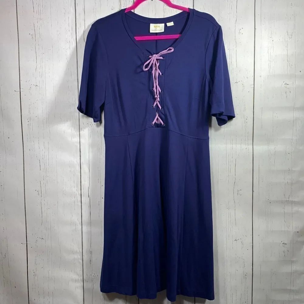 Maeve Anthropologie Purple Lace Up Knit Dress Cottagecore Boho Feminine L